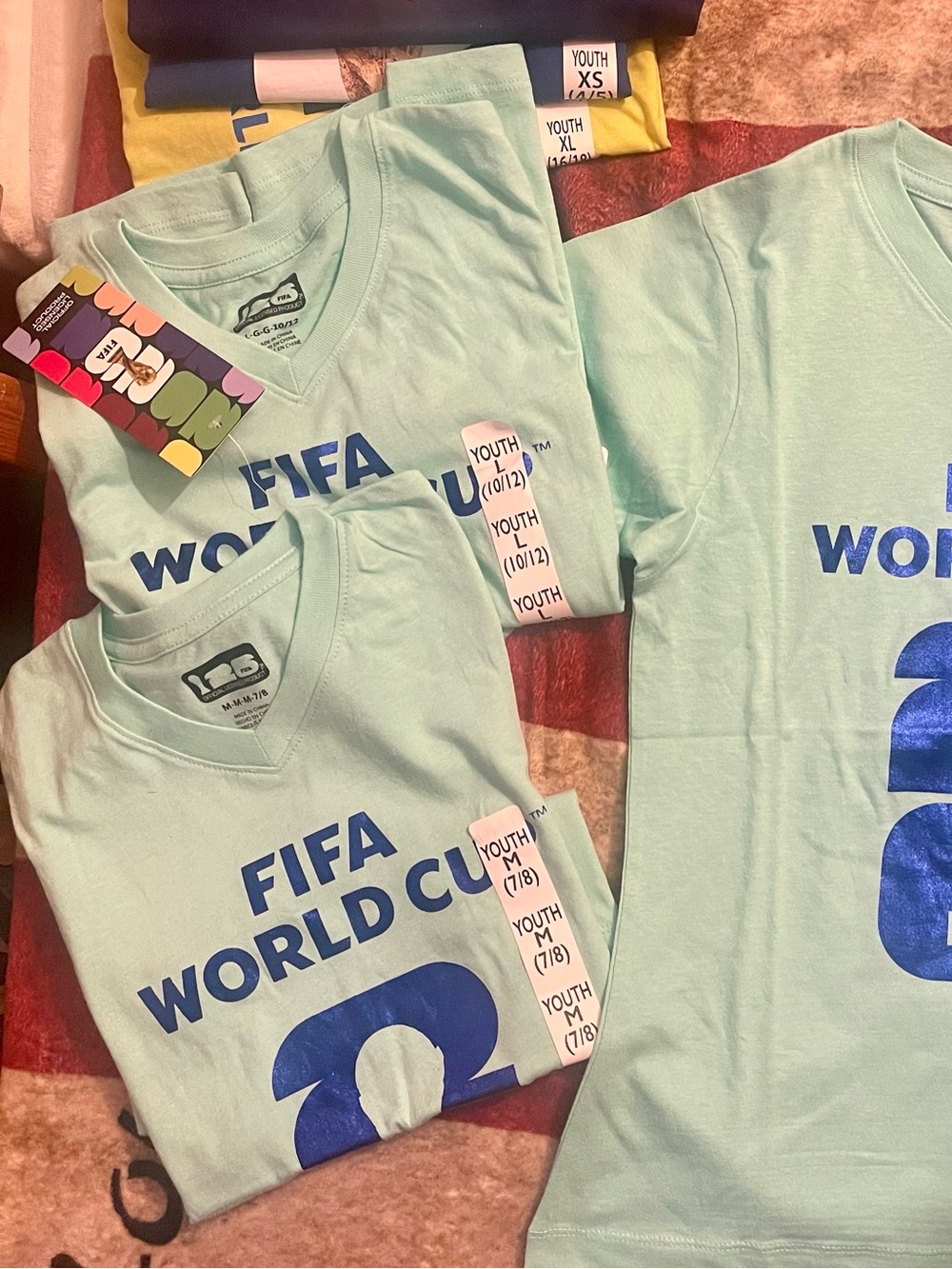 World Cup Women's V-Neck Tee in Mint with Blue Logo